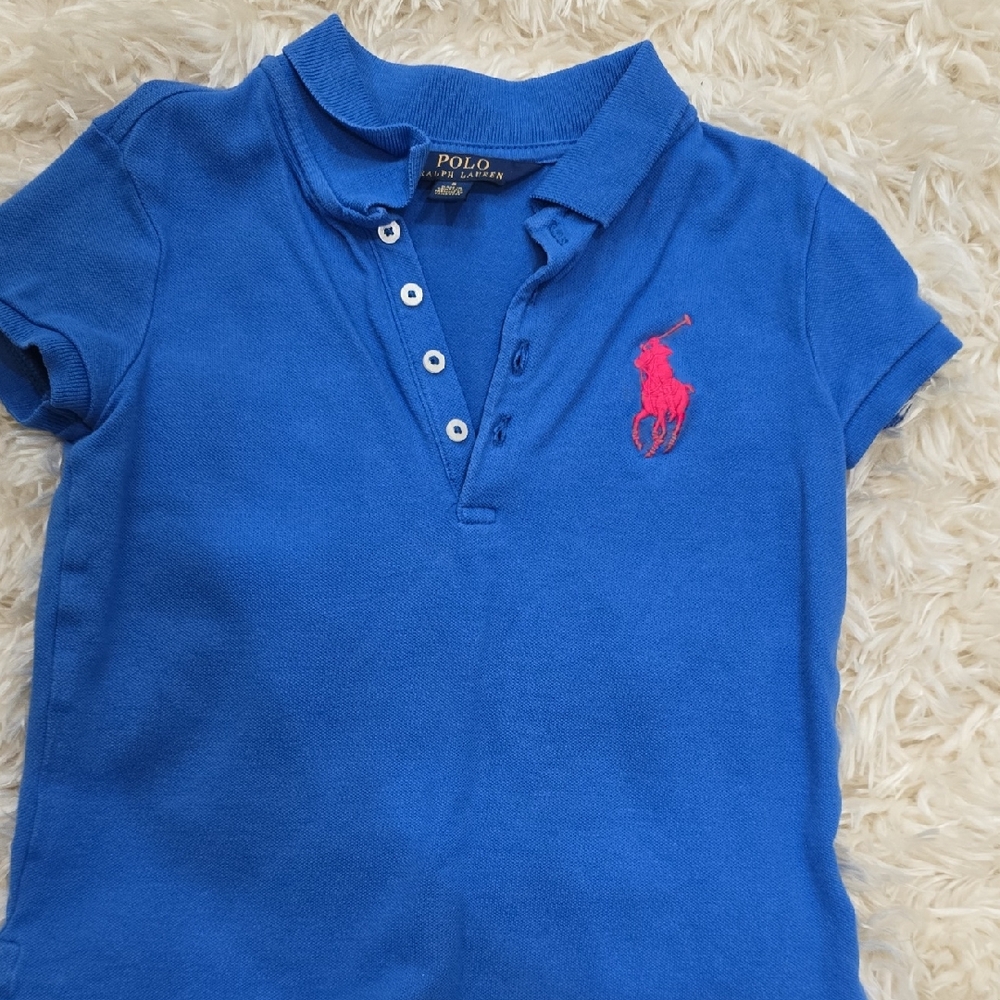 Polo by Ralph Lauren Girls Polo Shirt in Blue with Hot Pink Logo